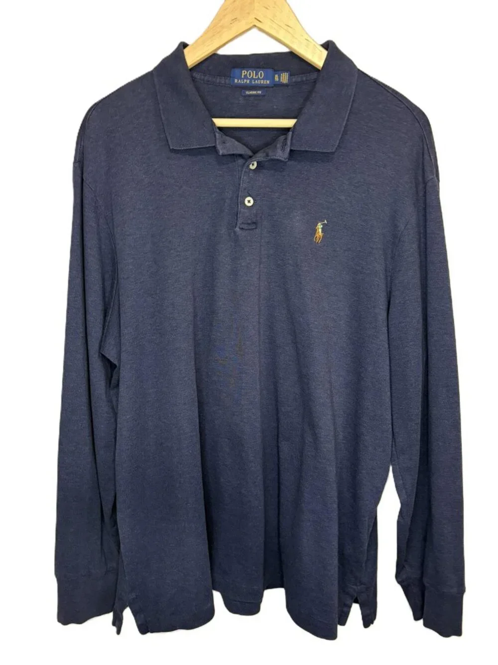 Polo Ralph Lauren Long Sleeve Polo Shirt XL Blue Classic Fit 100% Cotton Mens